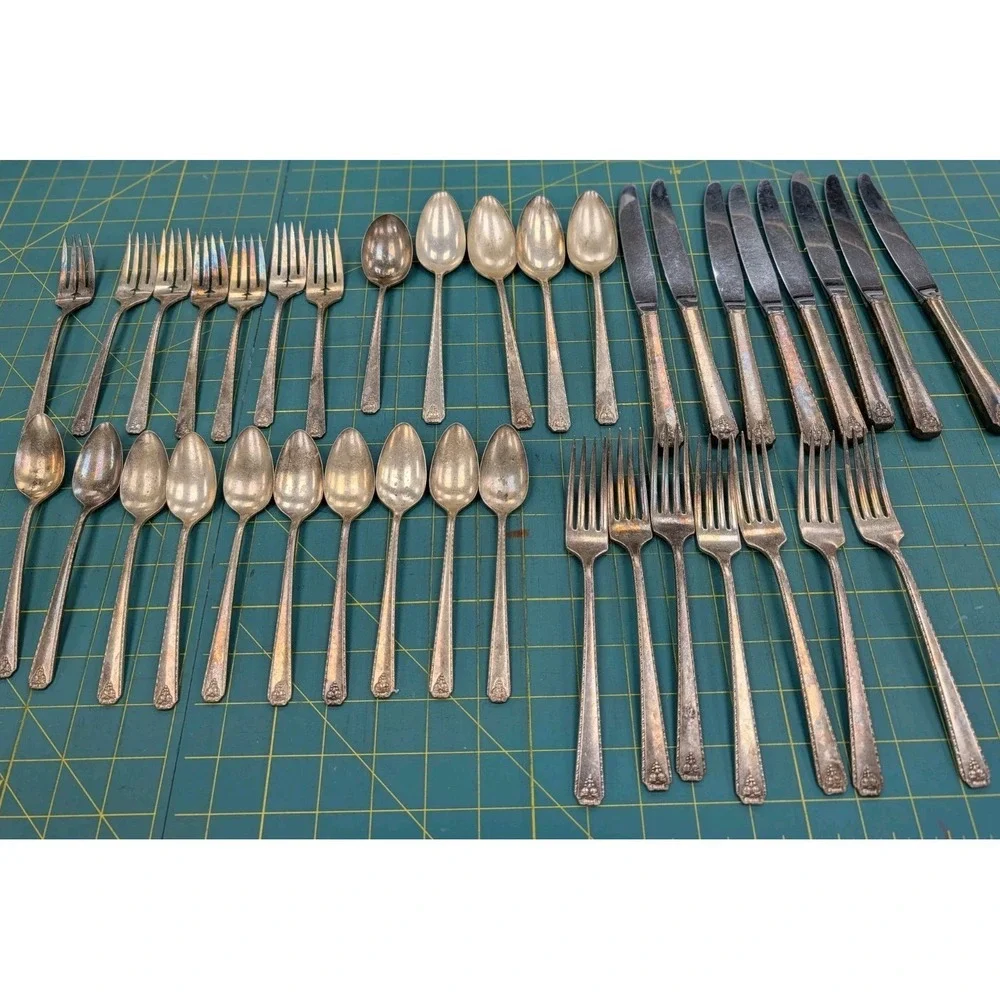 Vintage Prestige Plate Bordeaux Sterling Plate Flatware 37 Pieces Service for 7